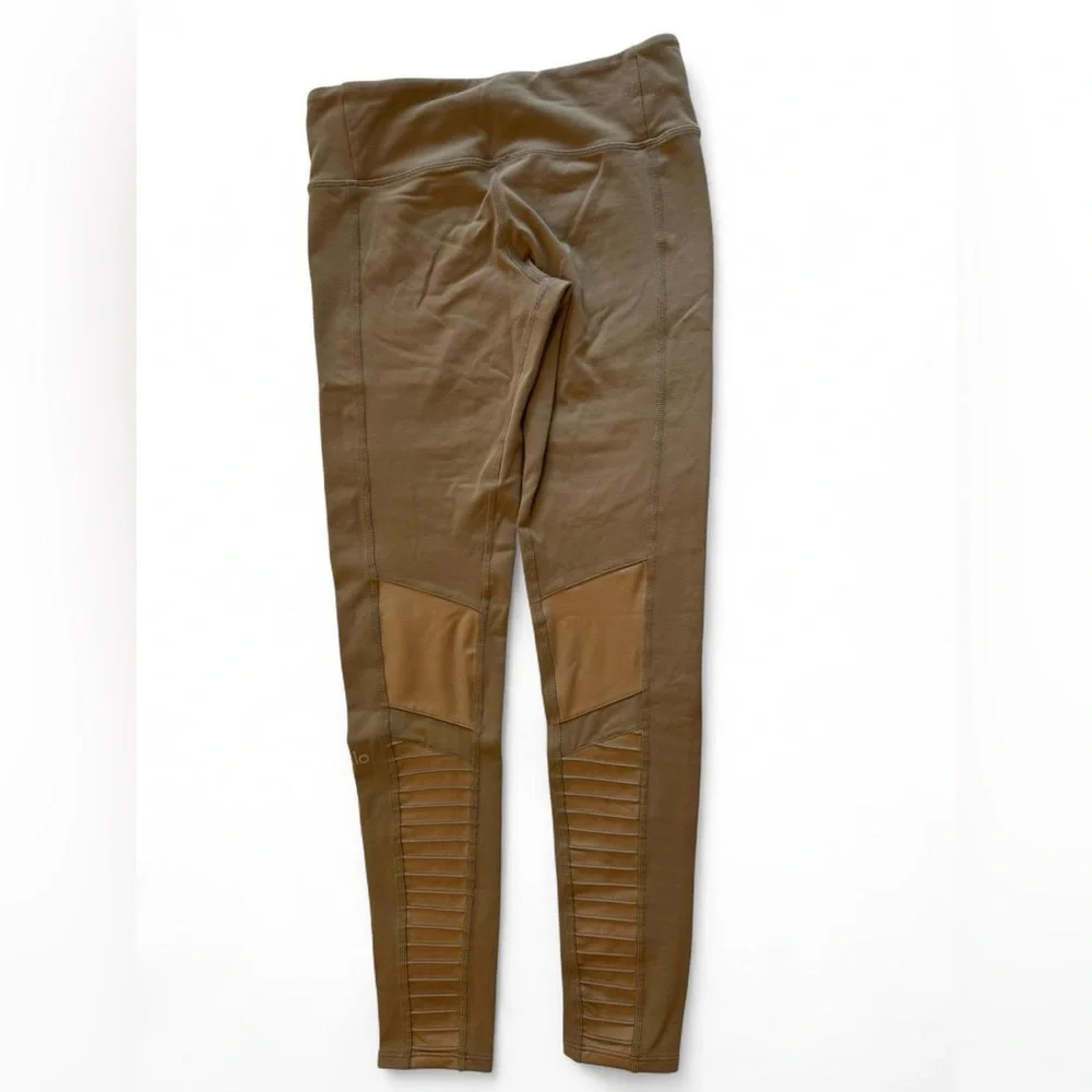 ALO Yoga Moto Legging Size Small Taupe Ribbed Panel High Waist